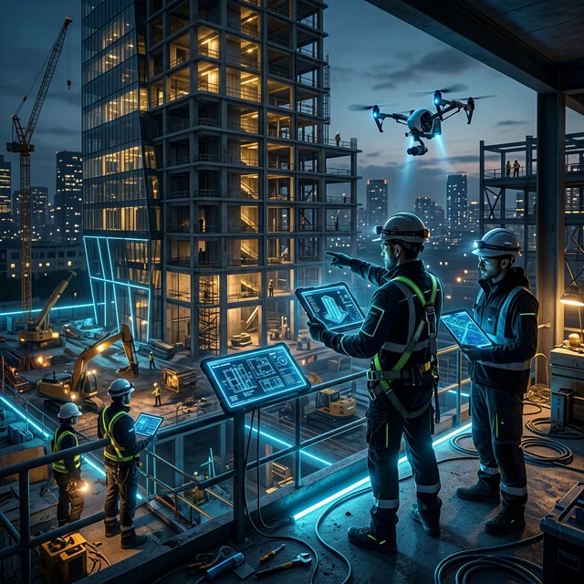 Architect checking tablet on construction site